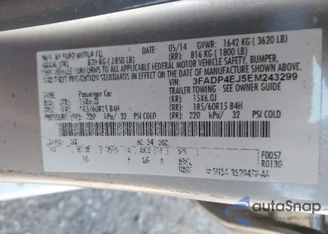 2014 Ford Fiesta Se из США, поврежденный, VIN 3FADP4EJ5EM243299